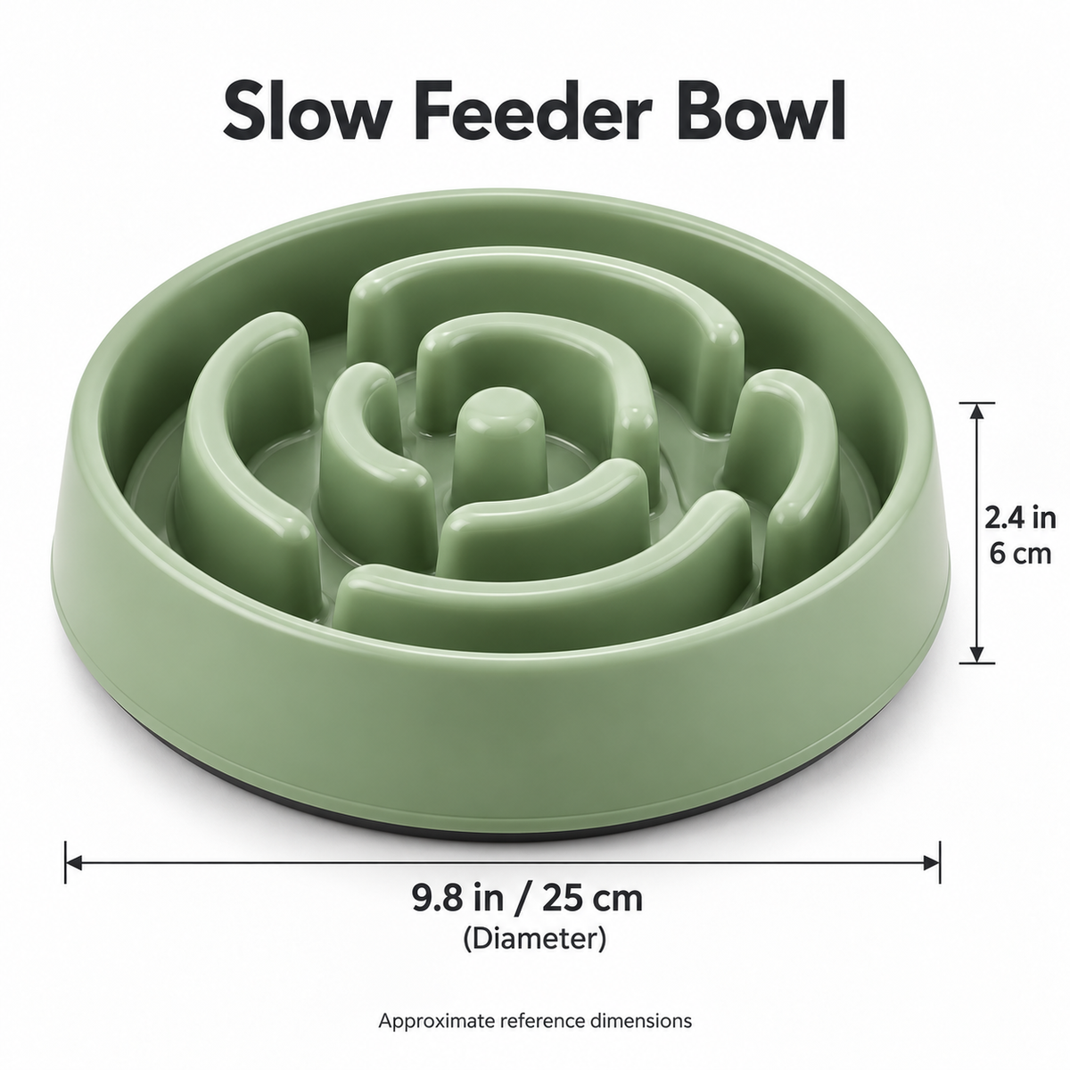 Slow Feeder Dog Bowl - Sage Green, 9.8 in