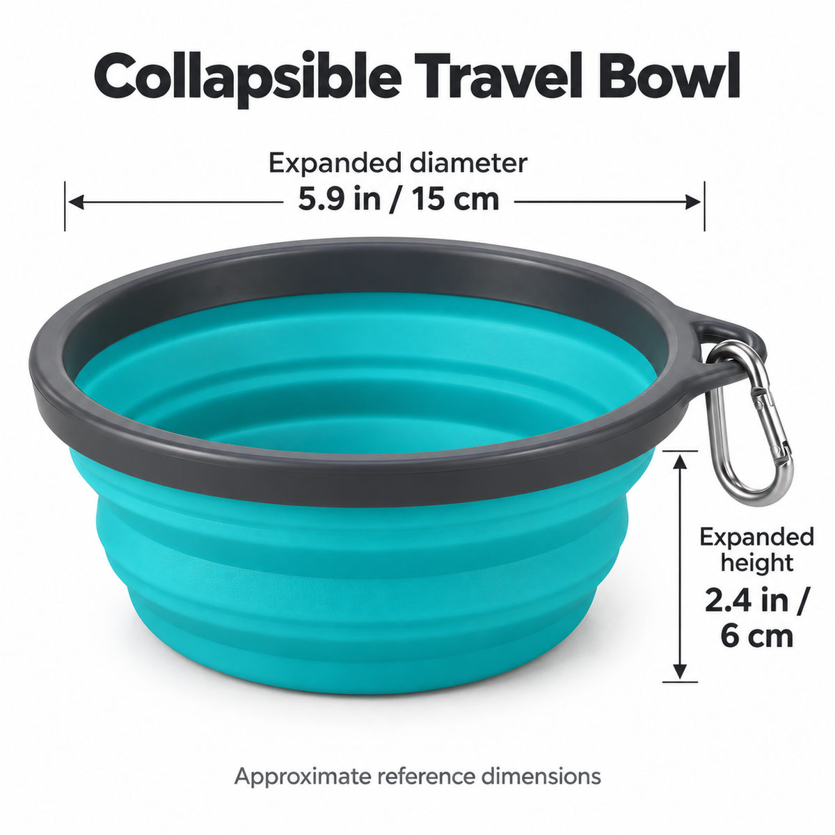 Collapsible Silicone Pet Travel Bowl - Teal, 5.9 in