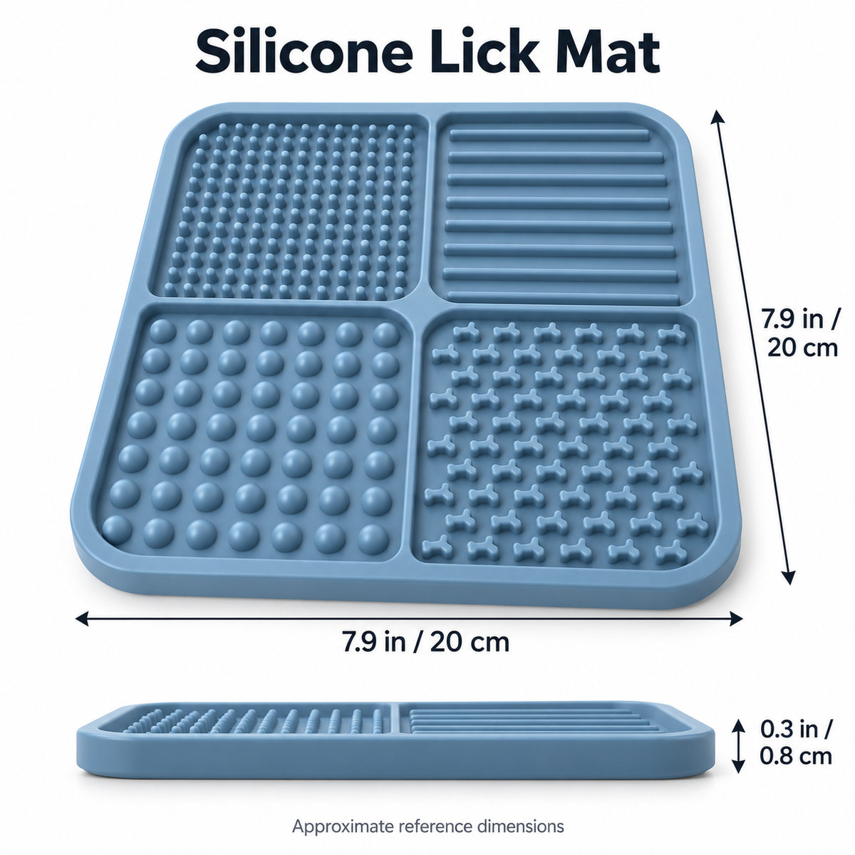 Silicone Pet Lick Mat - Dusty Blue, 7.9 x 7.9 in