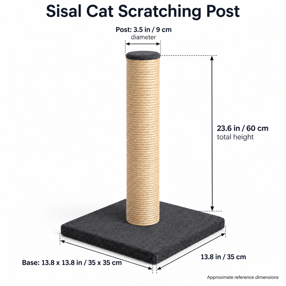 Sisal Cat Scratching Post - Natural and Charcoal, 23.6 in