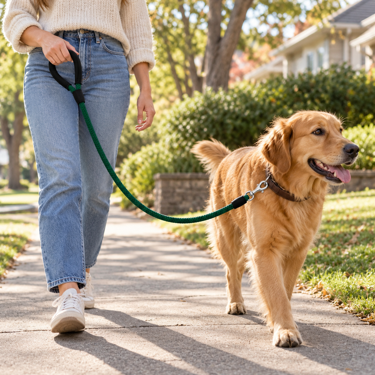 Rope Dog Leash with Padded Handle - Forest Green, 59.1 in