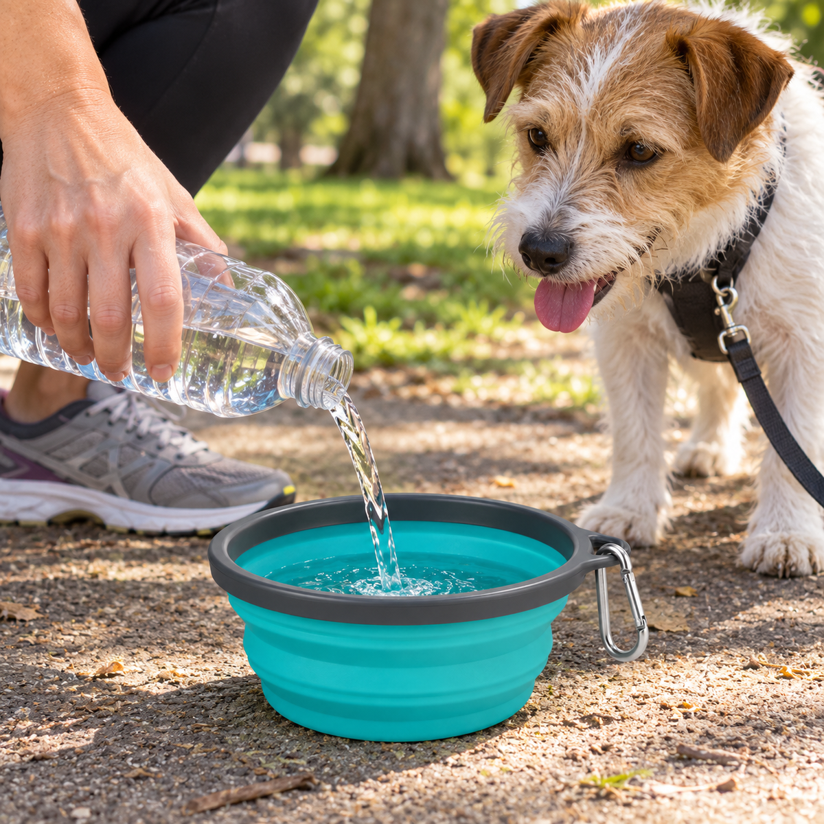Collapsible Silicone Pet Travel Bowl - Teal, 5.9 in