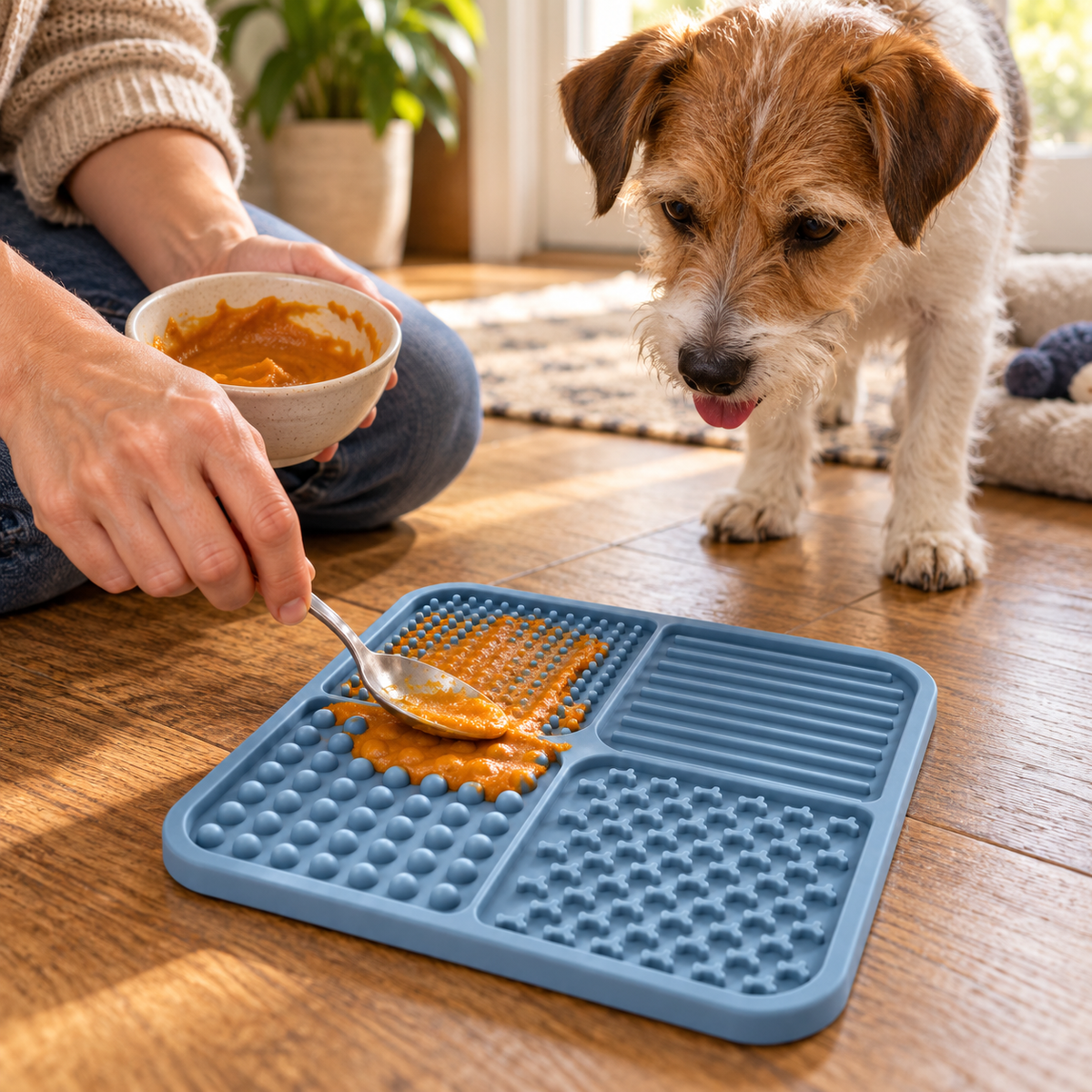 Silicone Pet Lick Mat - Dusty Blue, 7.9 x 7.9 in