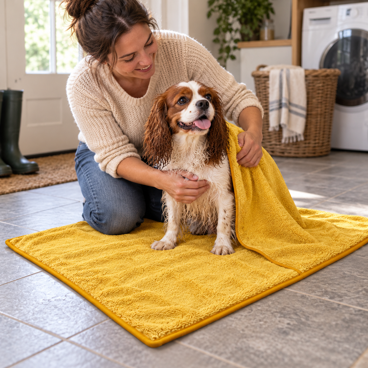 Microfiber Pet Towel - Mustard Yellow, 39.4 x 27.6 in