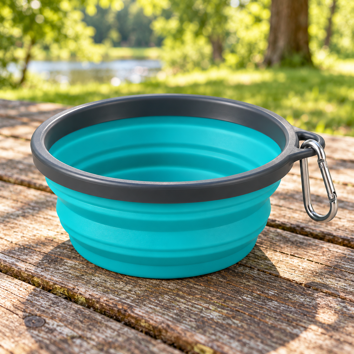 Collapsible Silicone Pet Travel Bowl - Teal, 5.9 in