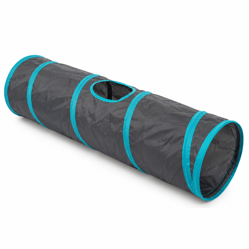 Collapsible Cat Tunnel - Charcoal and Teal, 35.4 in