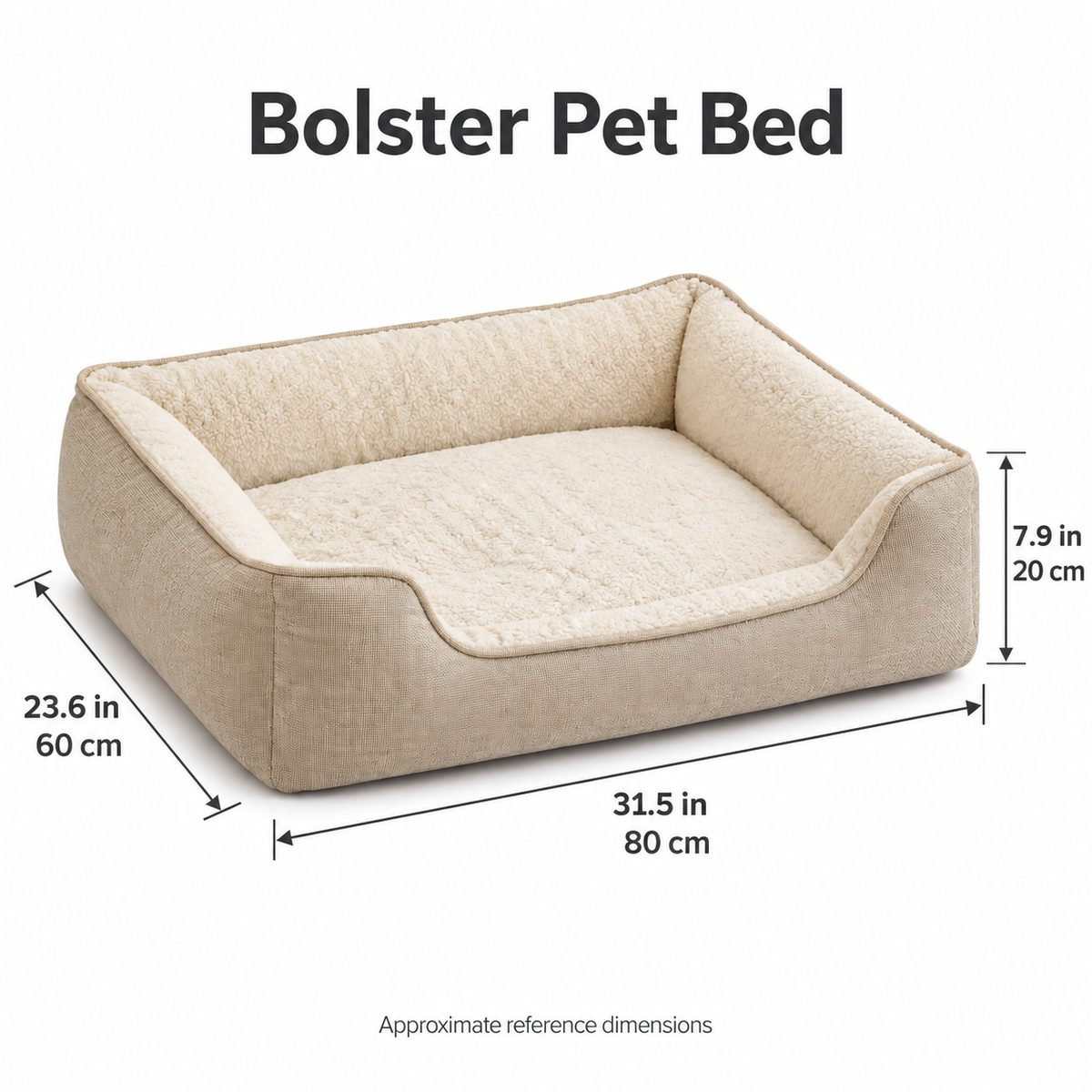 Bolster Pet Bed - Oatmeal Beige, 31.5 x 23.6 in