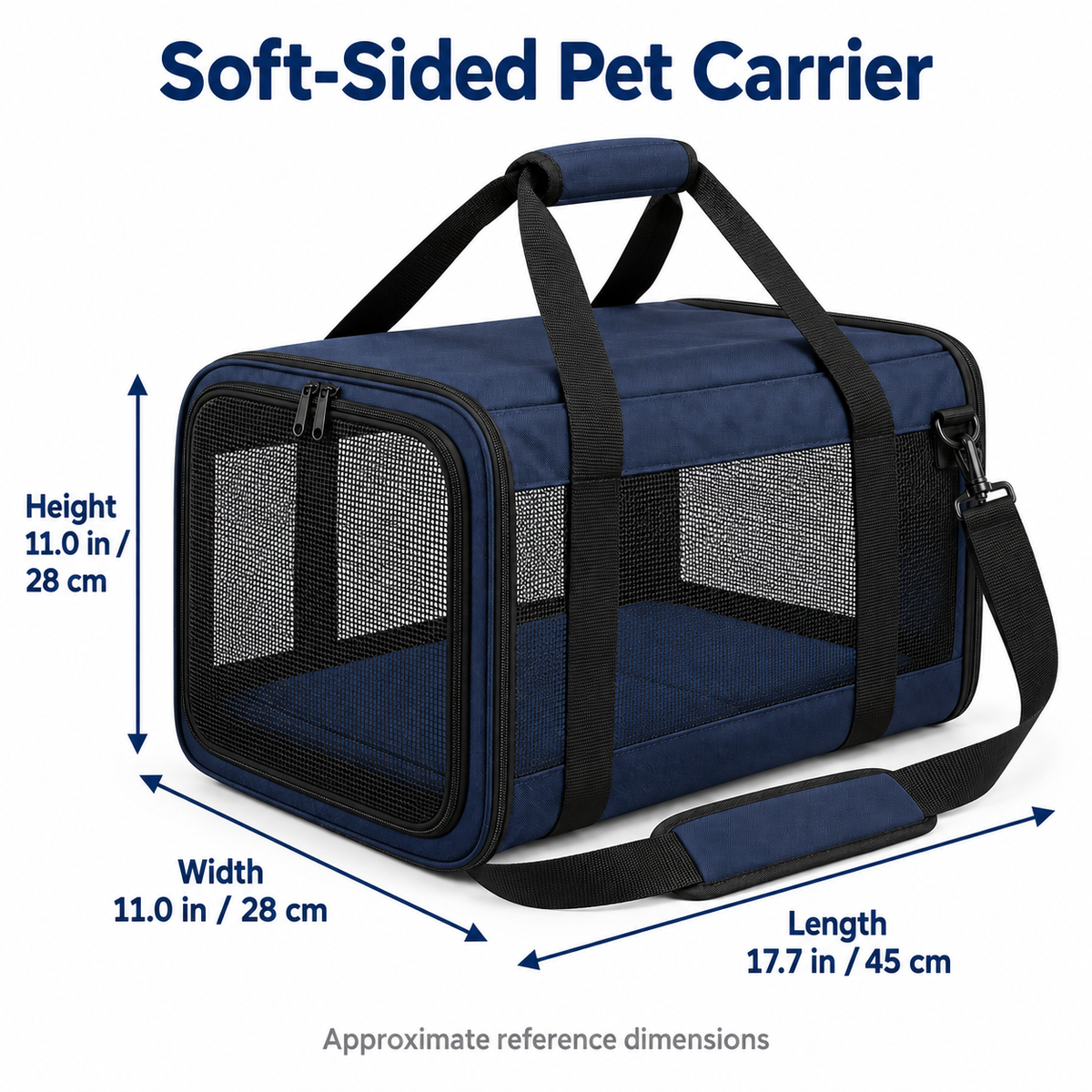 Soft-Sided Pet Carrier - Navy Blue, 17.7 in