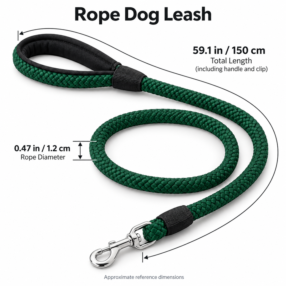 Rope Dog Leash with Padded Handle - Forest Green, 59.1 in