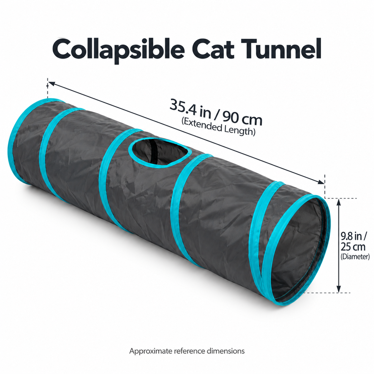 Collapsible Cat Tunnel - Charcoal and Teal, 35.4 in