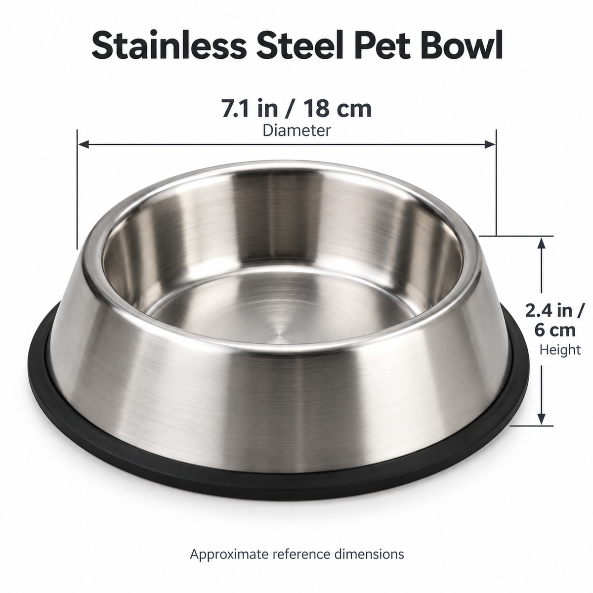 Stainless Steel Pet Bowl - Silver, 7.1 in