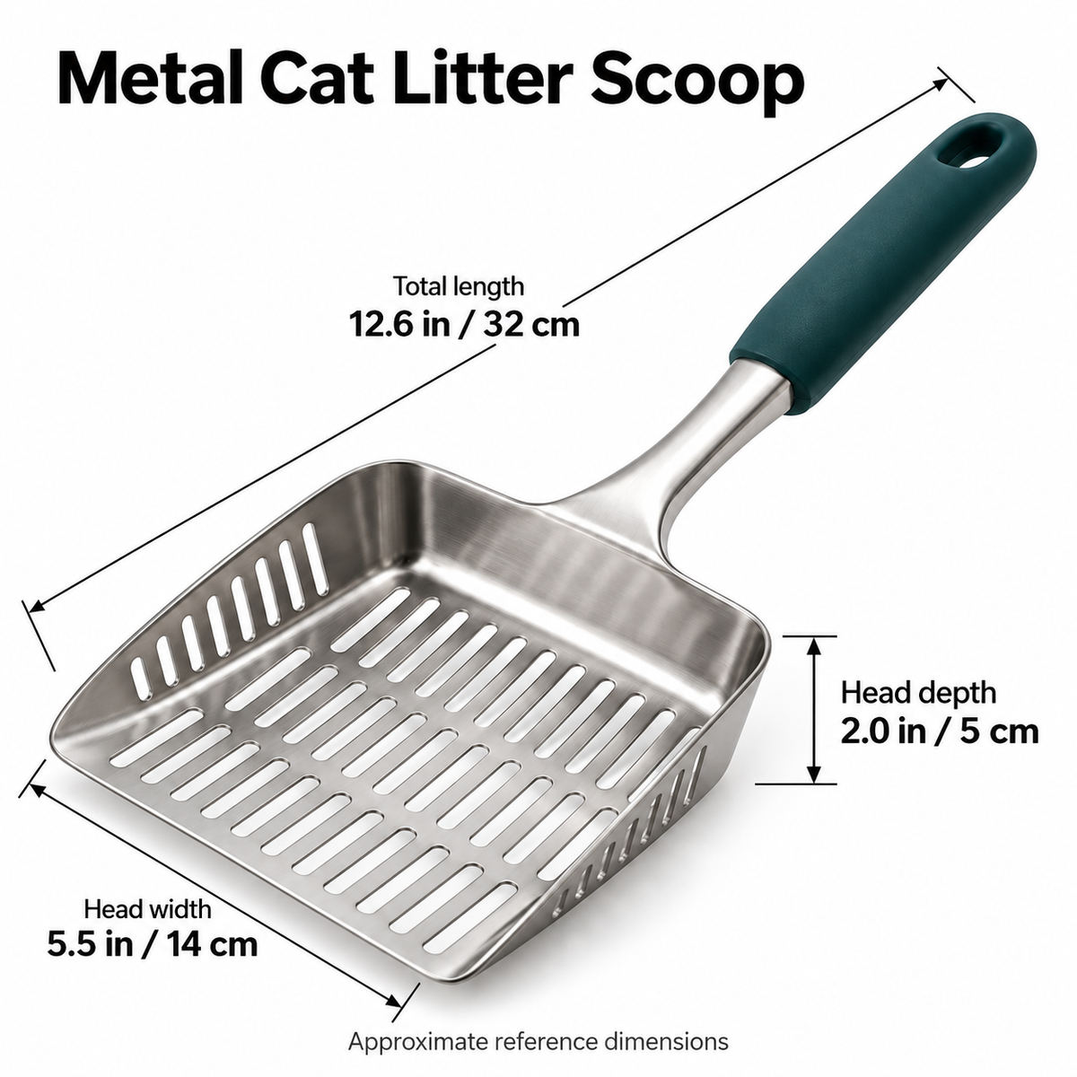 Stainless Steel Cat Litter Scoop - Dark Teal, 12.6 in