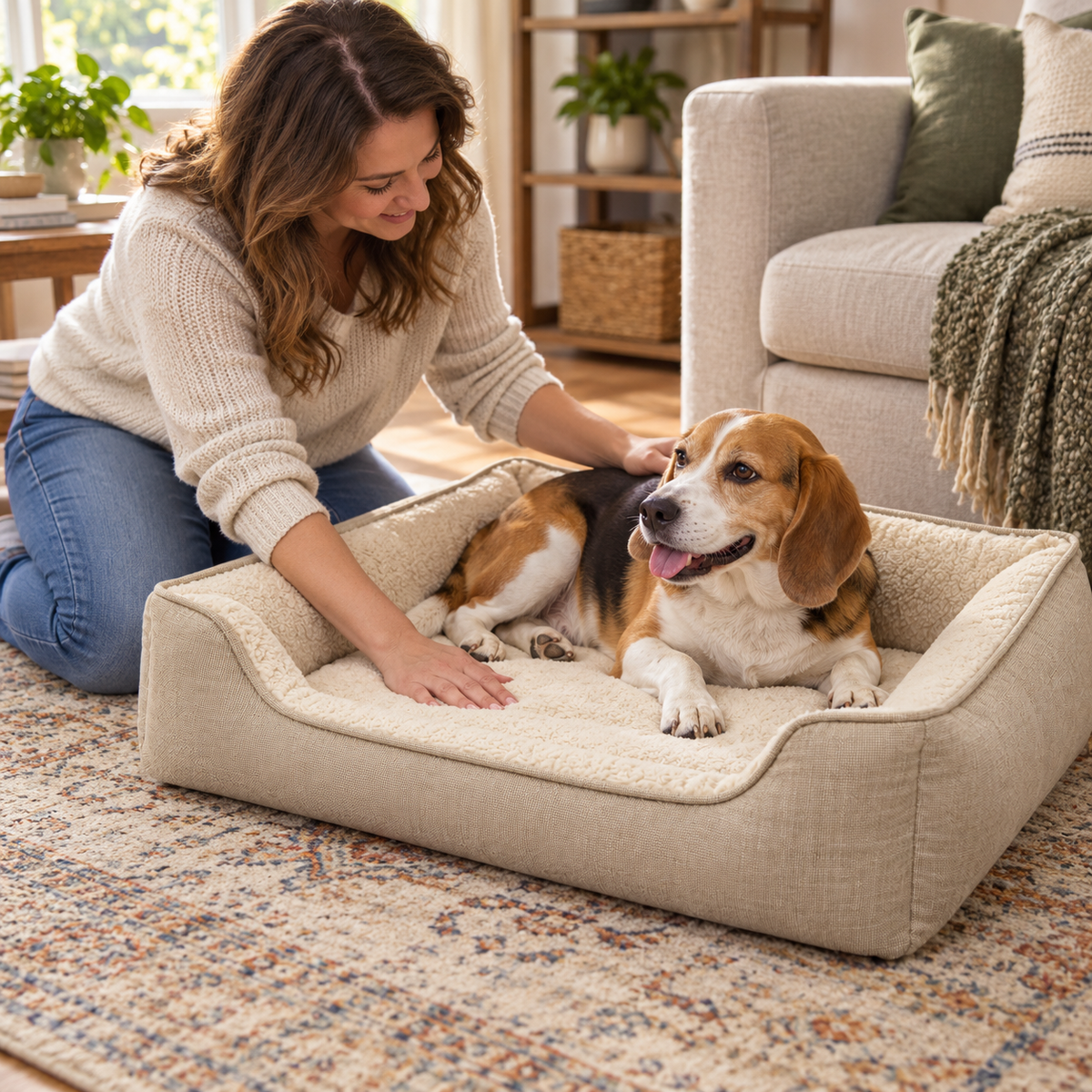 Bolster Pet Bed - Oatmeal Beige, 31.5 x 23.6 in