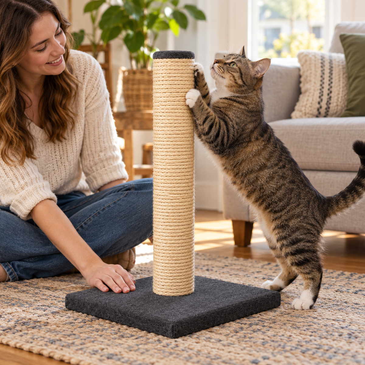 Sisal Cat Scratching Post - Natural and Charcoal, 23.6 in
