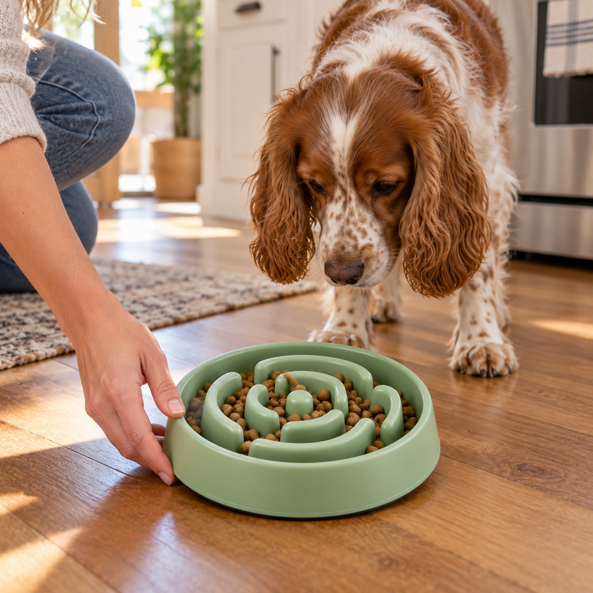 Slow Feeder Dog Bowl - Sage Green, 9.8 in