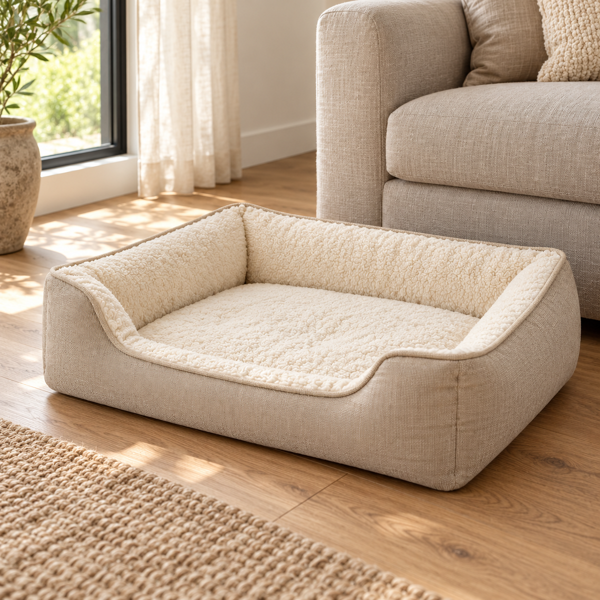Bolster Pet Bed - Oatmeal Beige, 31.5 x 23.6 in