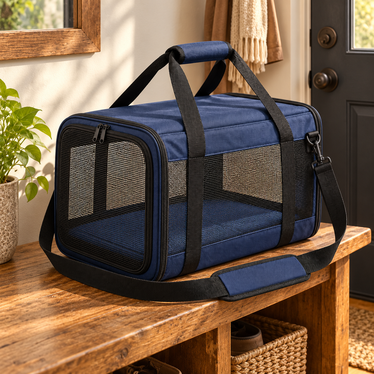 Soft-Sided Pet Carrier - Navy Blue, 17.7 in