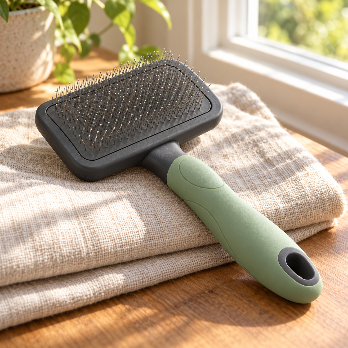 Pet Slicker Brush - Sage Green, 7.5 in