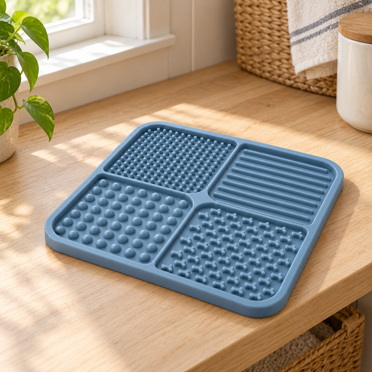 Silicone Pet Lick Mat - Dusty Blue, 7.9 x 7.9 in
