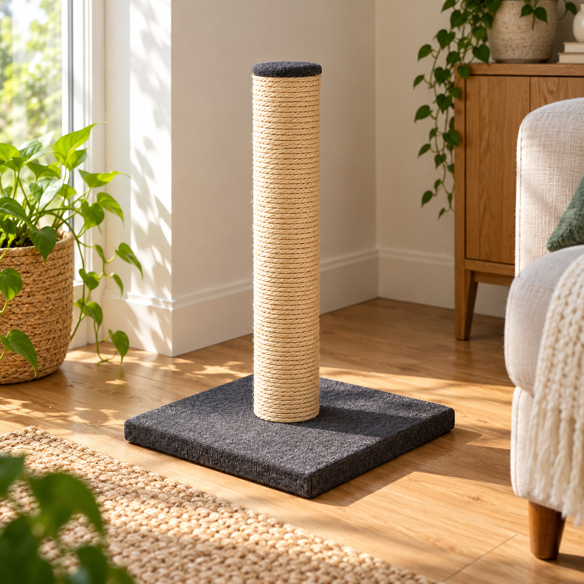 Sisal Cat Scratching Post - Natural and Charcoal, 23.6 in